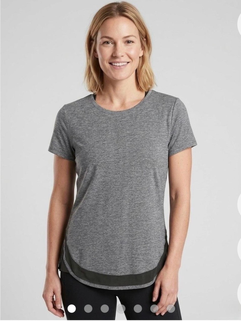 ATHLETA Grey Neutral L Curved Shape Sheer Hem Top Athletic Wear